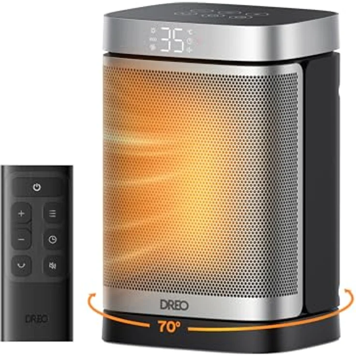 Dreo Atom One, 1500W Heizlüfter mit Thermostat, Oszillation und 12-Stunden-Timer, schwarz – Bild 4