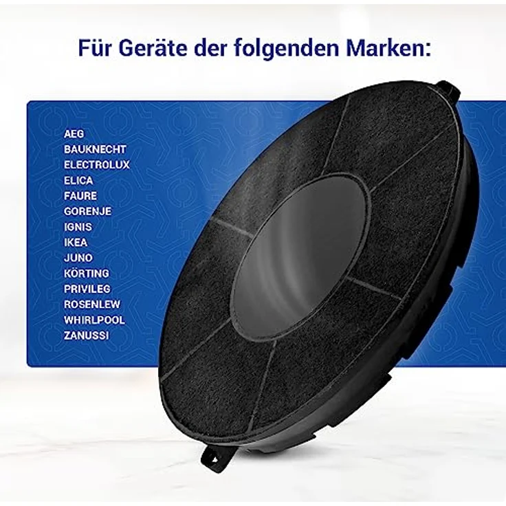 VIOKS Set 2x Dunstabzug Filter 236mmØ - Aktiv Kohlefilter für AEG, Electrolux, Whirlpool, Elica, Zanussi Dunstabzugshauben - Schwarz, rund, effektive Geruchs- und Fettbeseitigung – Bild 3