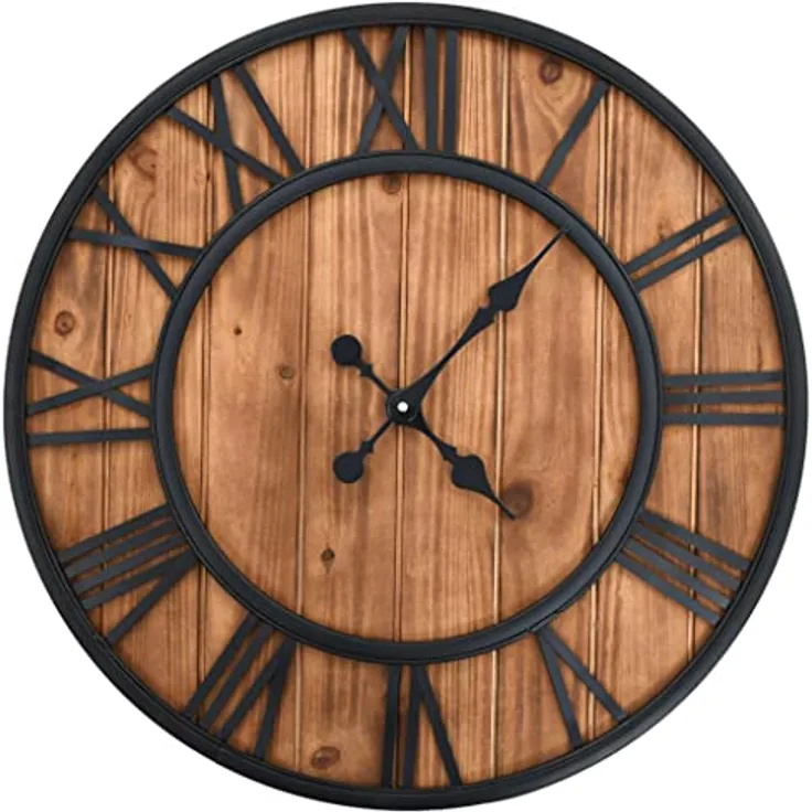 vidaXL Wanduhr Vintage Quarzwerk Holz Metall 60 cm XXL Analog Uhr Küchenuhr