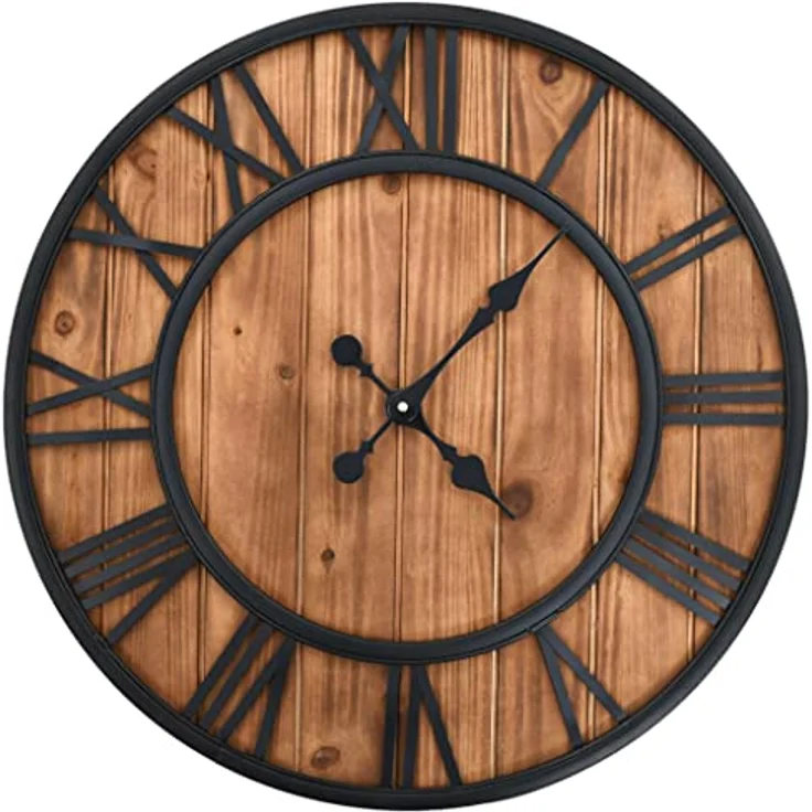 vidaXL Wanduhr Vintage Quarzwerk Holz Metall 60 cm XXL Analog Uhr Küchenuhr – Bild 1
