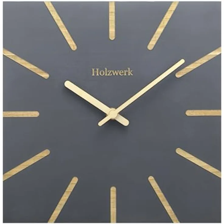 Holzwerk Wanduhr Eckige Designer Holz Quarzwanduhr, fast lautloses Quarzwerk, 25 cm, Braun/Grau/Beige