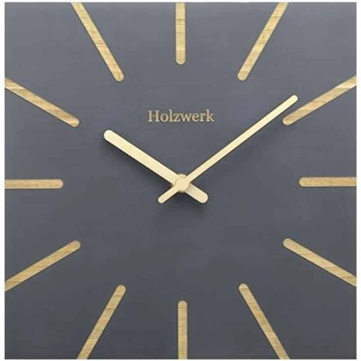 Holzwerk Wanduhr Eckige Designer Holz Quarzwanduhr, fast lautloses Quarzwerk, 25 cm, Braun/Grau/Beige – Bild 1