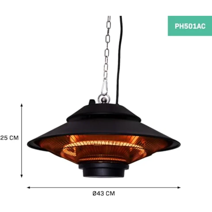VONROC Infrarot Heizstrahler hängend Terrasse - 1500W Deckenheizstrahler in Silber, mit 360°-Verteilung und Fernbedienung – Bild 4