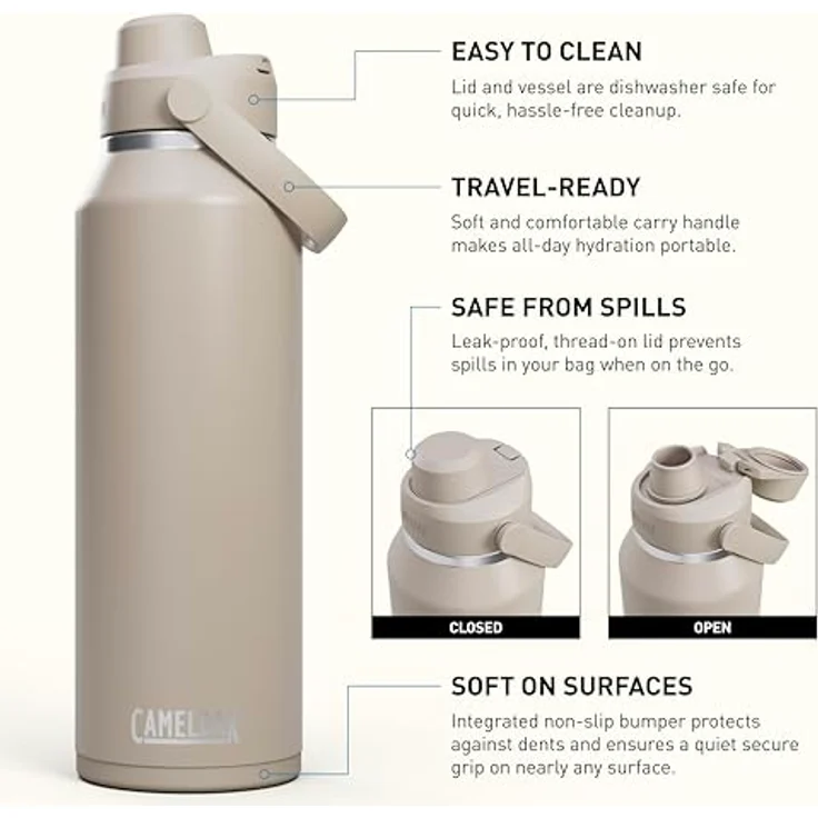 CamelBak Thrive Chug, Isolierte Edelstahl-Wasserflasche, 1,2 l, Auslaufsicher, Vakuumisoliert, Stein – Bild 3