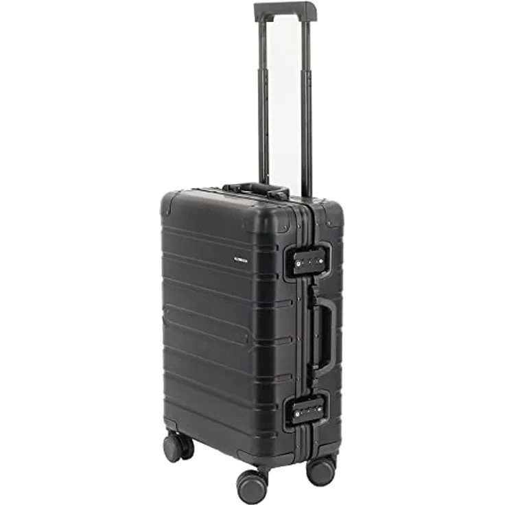 ALUMAXX 45191 Reisetrolley Gravity, Rollkoffer Aluminium, Reisekoffer Alu, Trolley mit 4 Leichtlaufdoppelrollen 360°, Koffer ca. 56 cm, Schwarz, 56 x 37 x 21 cm