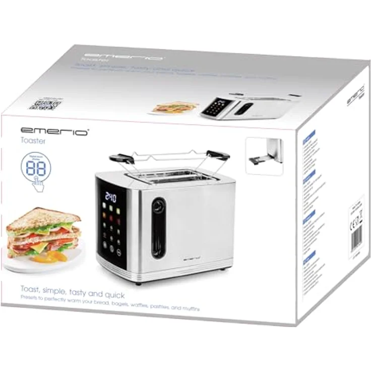 Emerio TO-132888 Toaster mit Digitaldisplay, 2 Schlitzen, Auftaufunktion, 7 Bräunungsstufen, Edelstahl, Silber – Bild 6