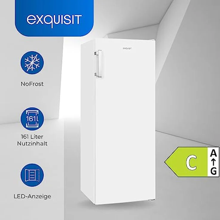 Exquisit Gefrierschrank GS231-NF-H-040C weiss | Gefrierschrank NoFrost 161 L Volumen | 4* Schnellgefrieren | Alarm | Gefrierschrank Gross – Bild 2