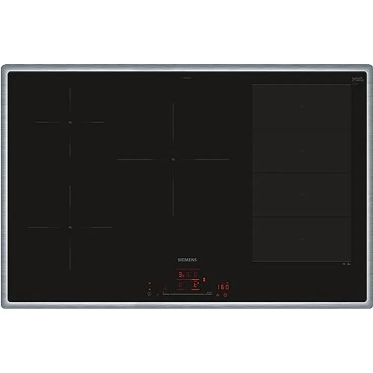 Siemens EX845HVC1E iQ700, Smartes Induktionskochfeld, 80 cm, Schwarz, Mit Rahmen aufliegend, varioInduktion, TouchSlider, Bratensensor Pro - Braten ohne Anbrenngefahr