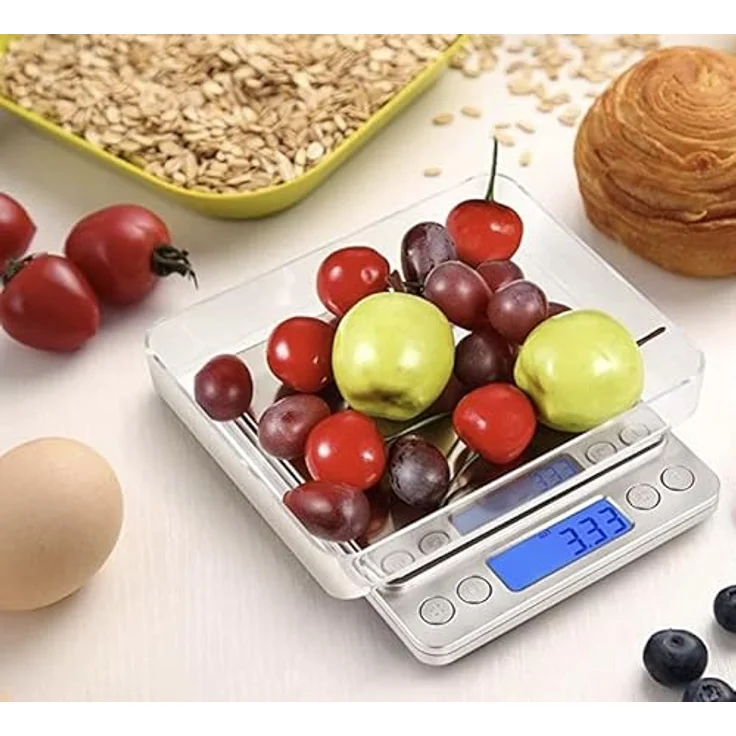 Ruhhy Küchenwaage Präzisionswaage 500 g / 0,01 g, Digitalwaage mit blau hinterleuchtetem LCD, 4-tlg. Set – Bild 2
