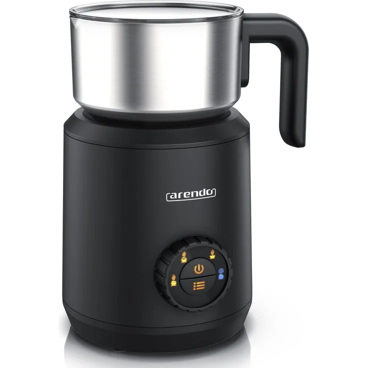 Arendo Milchaufschäumer 4in1 Induktion, Edelstahl, 400ml, spülmaschinengeeignet, 550 W, für warmen und kalten Schaum, inklusive Füllskala und Latte Art