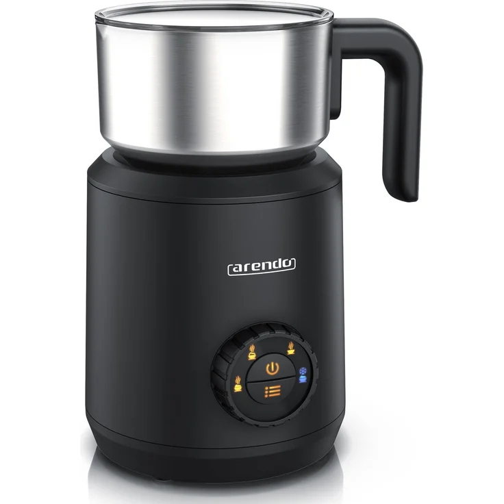 Arendo Milchaufschäumer 4in1 Induktion, Edelstahl, 400ml, spülmaschinengeeignet, 550 W, für warmen und kalten Schaum, inklusive Füllskala und Latte Art