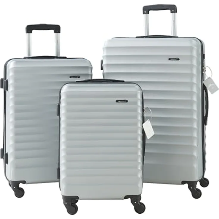 pro.tec Pona Koffer Set 3-teilig, ABS Hartschalenkoffer mit 4 Rollen, TSA Zahlenschloss und Waage, Handgepäck in Hellgrau