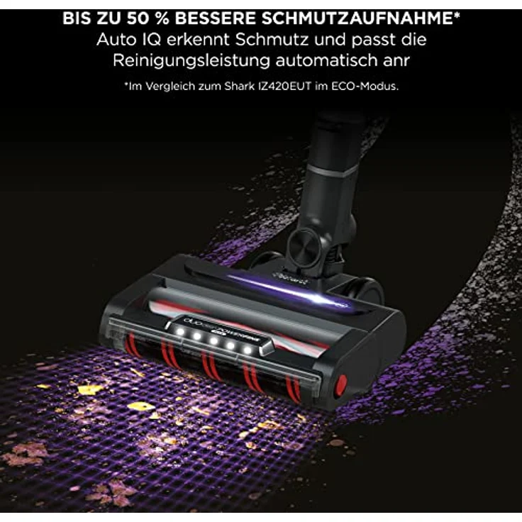 Shark Stratos Kabelloser Staubsauger, Stabsauger, PowerFins Plus, Anti Hair Wrap, Auto IQ, Haustier-, Fugen- & Multi-Oberflächenaufsatz, 120 Minuten Laufzeit (2 Akkus), Anthrazit/Silber, IZ420EUT – Bild 4