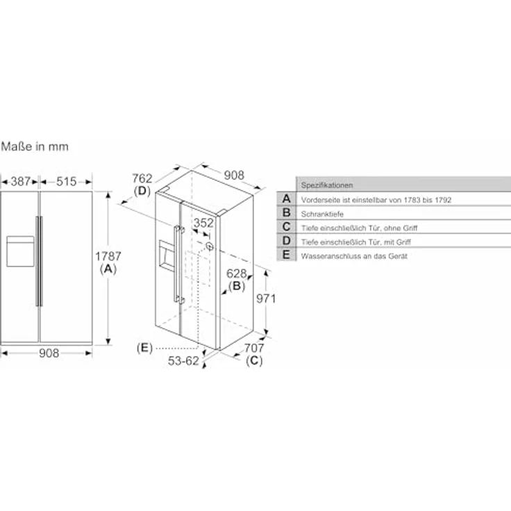 Bosch KAD93AIDP, Amerikanischer Side-by-Side Kühlschrank mit No Frost, Edelstahl Antifingerprint, 178.7 x 90.8 cm – Bild 10