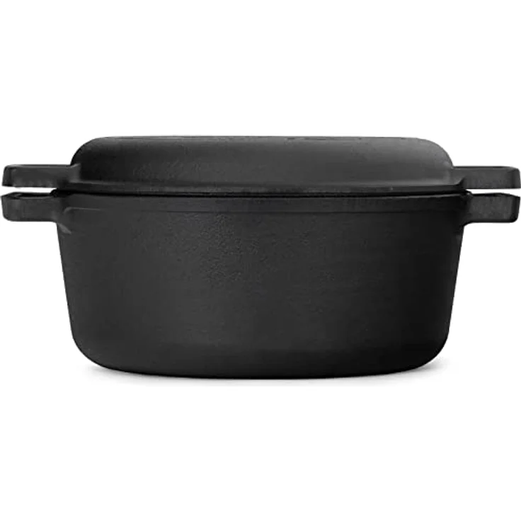 4BIG.fun Ø24cm Brotbacken Gusseisen Topf 4L Gusseisentopf mit Deckel-Bratpfanne Kochtopf aus Gusseisen Brotbackform in schwarz - Geeignet für Gasgrill, Backofen, Feuerstelle und alle Herdarten inkl. Induktion – Bild 3
