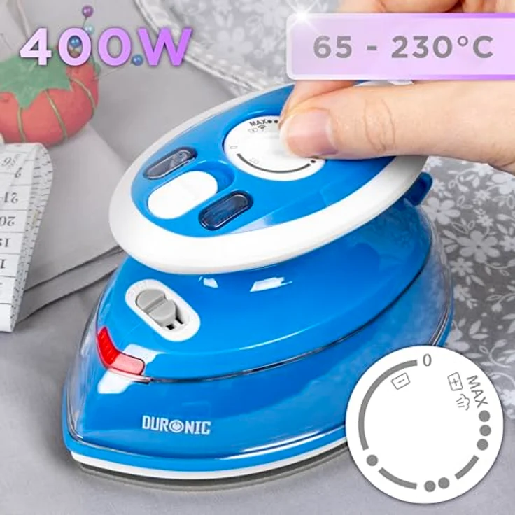 Duronic SI3 BE Reise-Dampfbügeleisen, 400 W Minibügeleisen mit 3 Hitzestufen und 35 ml Wassertank, blau – Bild 3