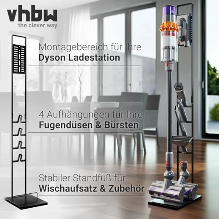 vhbw Staubsaugerhalter Ständer für Philips SpeedPro Max XC8043/01, Dunkelgrau, freistehend, mit Bodenplatte und Gummifüßen, einfache Montage – Bild 5