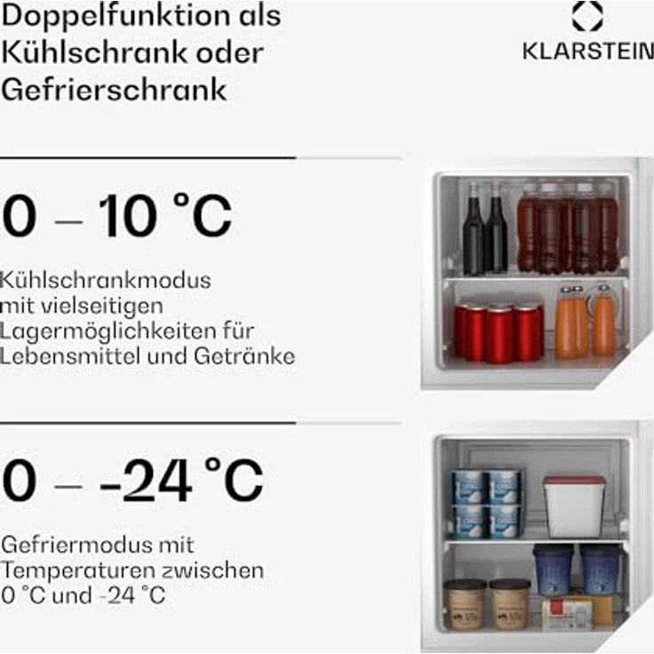 Klarstein Irene Retro Mini-Gefrierschrank, 31L, Flexibler Temperaturbereich -24 °C bis 10 °C, Energieeffizienz C, Leise 38 dB, Kompaktes Design, Rot – Bild 2
