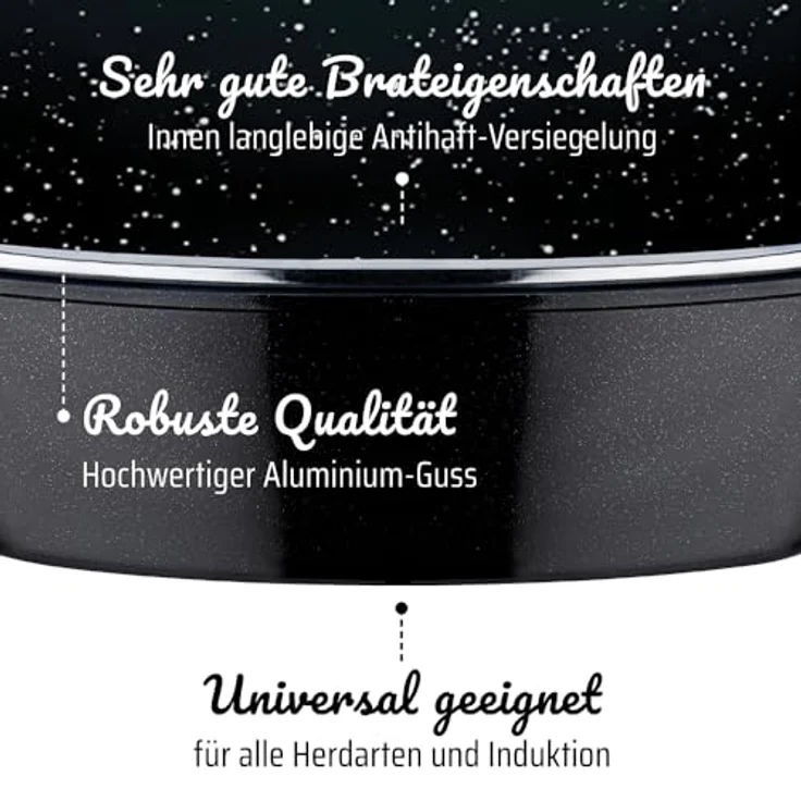 GSW 410588 Gourmet Ceramica Induktion Bräter XXL oval mit Aroma-Glasdeckel 42x27cm - ca. 10,0 Liter, Aluguss, schwarz gesprenkelt, 42 cm, 4-Einheiten – Bild 5