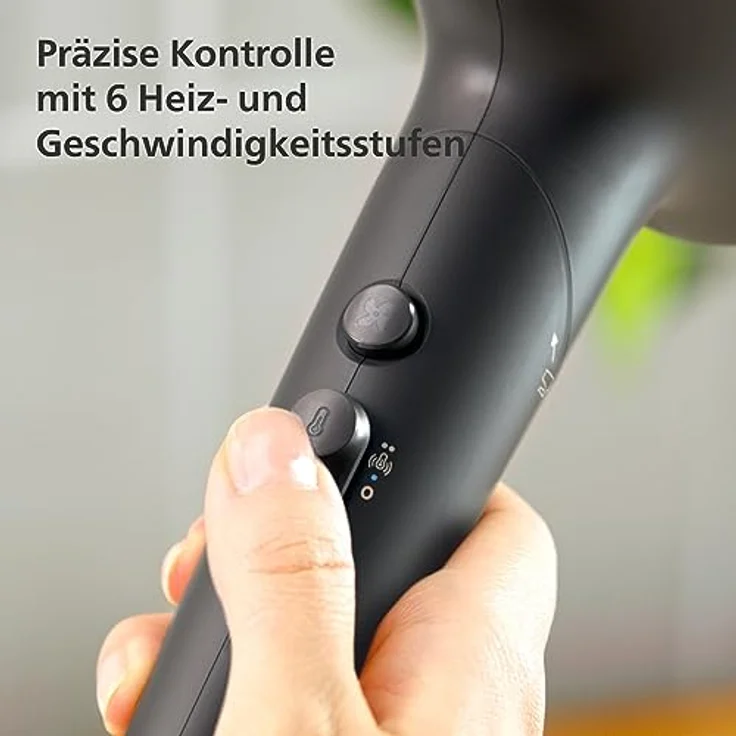 Philips 5000 Series Haartrockner – Föhn mit ThermoShield Technologie, Volumendiffusor und 9 mm und 11 mm Düse in Blau und Metallic (Modell BHD510/20) – Bild 4