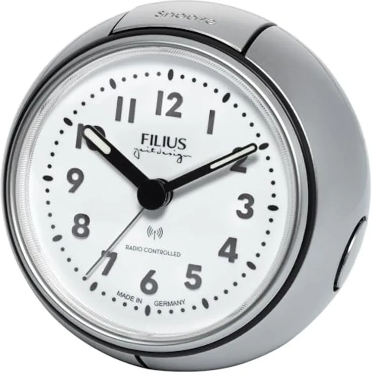 FILIUS zeitdesign Funkwecker 0544-19, Silbergrau-Metallic, Durchmesser 9,0 cm