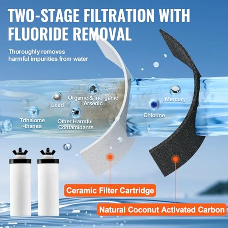 VEVOR Schwerkraft-Wasserfiltersystem Keramik-Ersatzfilter, 99% Chlorentfernung, 2 Stück, weiß – Bild 4