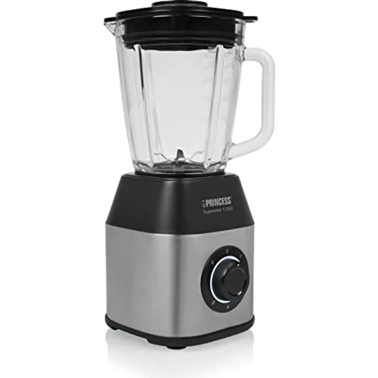 Princess Supreme 1250 Standmixer, 1250W, 1,5 L Glaskrug, 5 Geschwindigkeitsstufen, 6 Klingen, Silber, Schwarz