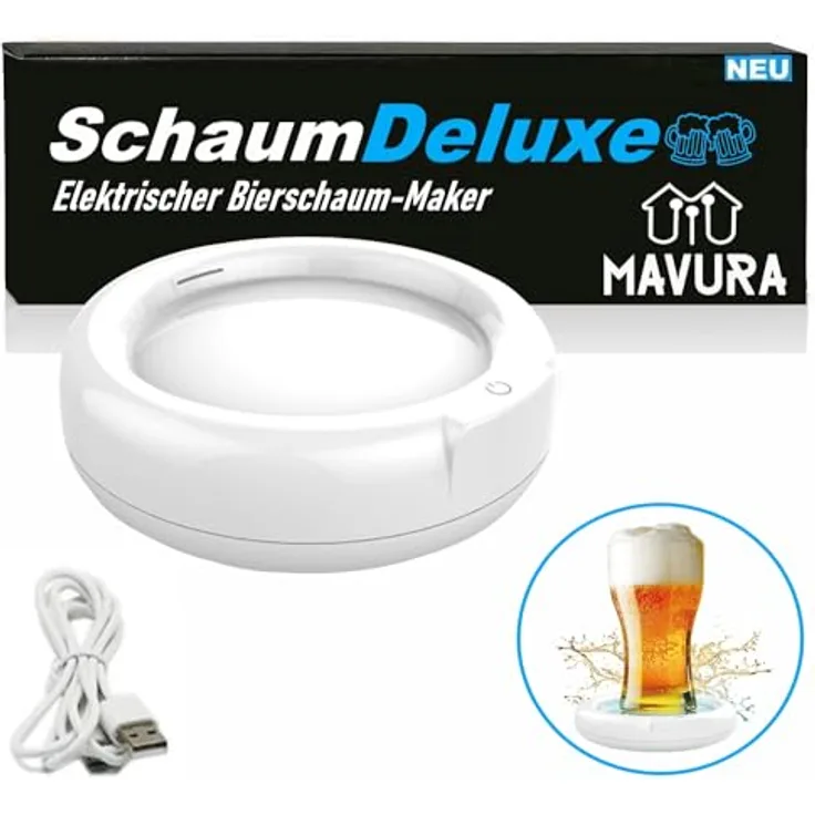 SchaumDeluxe Elektrischer Bieraufschäumer Bier Aufschäumer, Ultraschall Biersprudler Getränke Untersetzer, auch als Milchaufschäumer/Milchschäumer geeignet