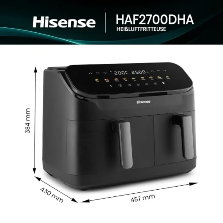 Hisense HAF2700DHA, Air Fryer Fritteuse mit 2700 W und 11 l, Schwarz – Bild 2