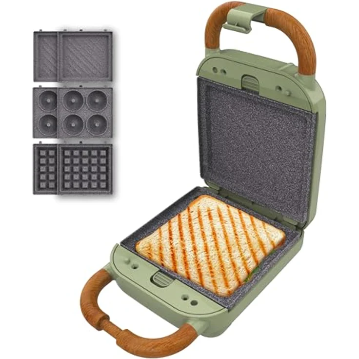 Cecotec Sandwichmaker Vintage Rock'Ntoast Retro One Grün, 700W, 3 austauschbare Platten, Rockstone-Beschichtung, rutschfeste Basis, cooler Griff – Bild 1
