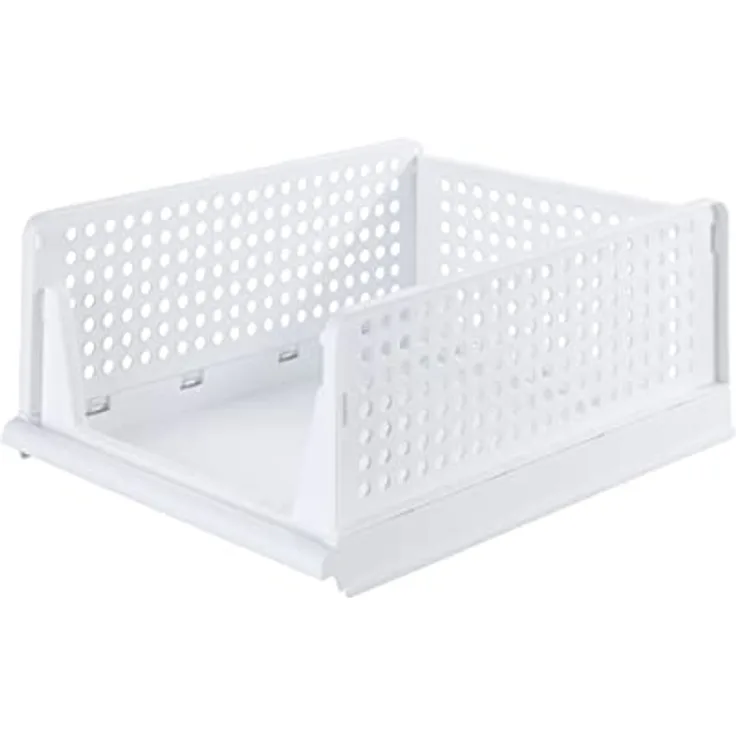 Maximex Klapp-Schubladenkorb 2er Set - Schubladen-Aufbewahrungskorb mit Belüftungslöchern & Sichtfenster, Polypropylen, 33.5 x 18.5 x 43 cm, Weiß