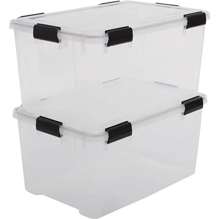 Iris Ohyama, Luftdichter Kunststoffbehälter mit Deckel und Verschlussklammern, 50L, 2er Set, BPA-frei, Schuppen, Wohnzimmer, AT-L, Klar