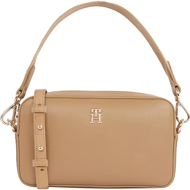 Tommy Hilfiger Umhängetasche TH DISTINCT CAMERA BAG, Damen Schultertasche, Safari Canvas, beige Innenfarbe, mit TH-Schmuckelement – Bild 1