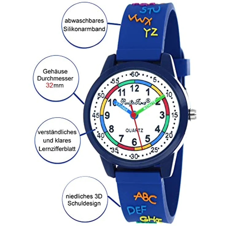 Pacific Time Kinder Armbanduhr Lernuhr ABC in 3D Silikonarmband blau Analog Quarz 20650 – Bild 2