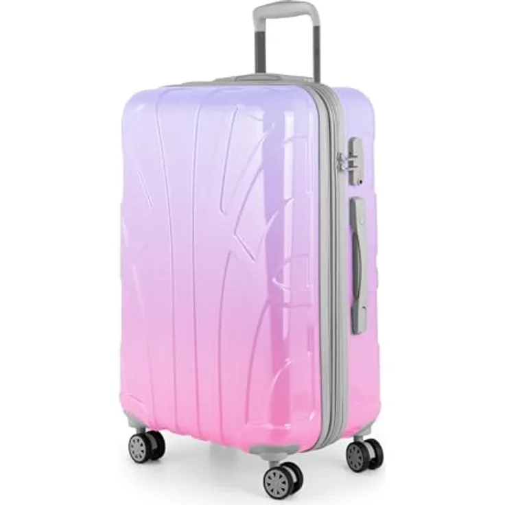suitline Hartschalen-Koffer Trolley Rollkoffer Reisekoffer, TSA, 66 cm, ca. 58 Liter, PC glänzend, Sakura, Gradient Design Verlauf