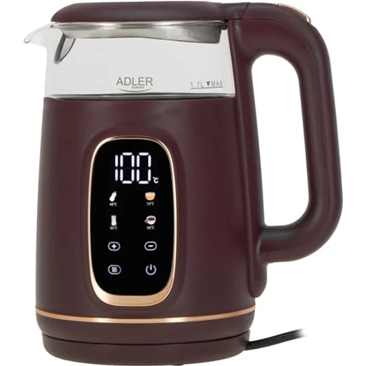 ADLER Wasserkocher AD 1220, 2200W, 1,7L mit LED-Display, Touchpanel, 5 Temperaturprogrammen und Warmhaltefunktion, incl. Kalkfilter – Bild 1