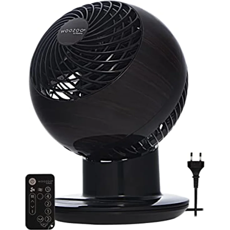 Woozoo, Ultra-starker, leiser & tragbarer Tischventilator, 30m², Reichweite 25m, Multidirektionale Oszillation, Fernbedienung, Timer, Wohnzimmer - Woozoo PCF-SC15T - Holzoptik/Schwarz – Bild 1