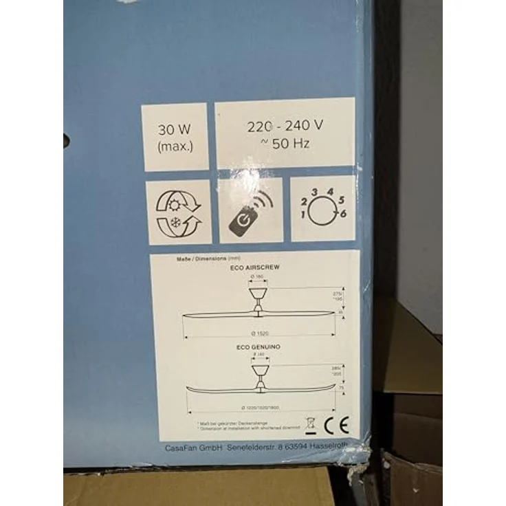 CASAFAN Eco Neo III, Energiespar Deckenventilator mit Fernbedienung, WiFi, 152 cm, Bronze, Wendeflügel Nussbaum/Kirschbaum – Bild 6