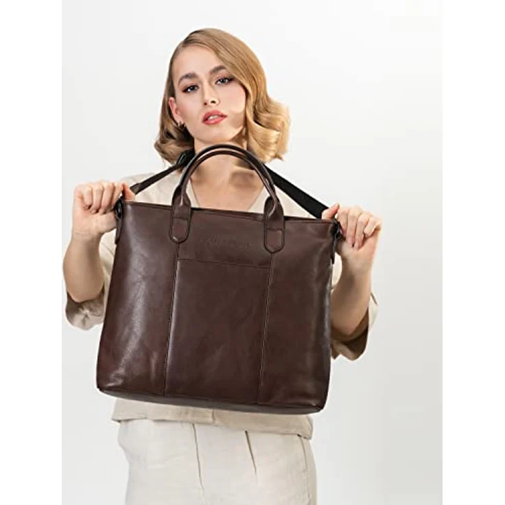 Farmhood Memphis Handtasche aus Leder mit 37 cm Laptopfach, Braun, inkl. Reißverschluss- und Steckfächern – Bild 3