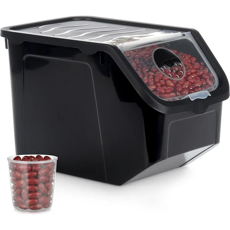 Vilde Aufbewahrungsbox für Obst und Gemüse, 12 L, schwarz, mit Deckel und regelbarer Belüftung