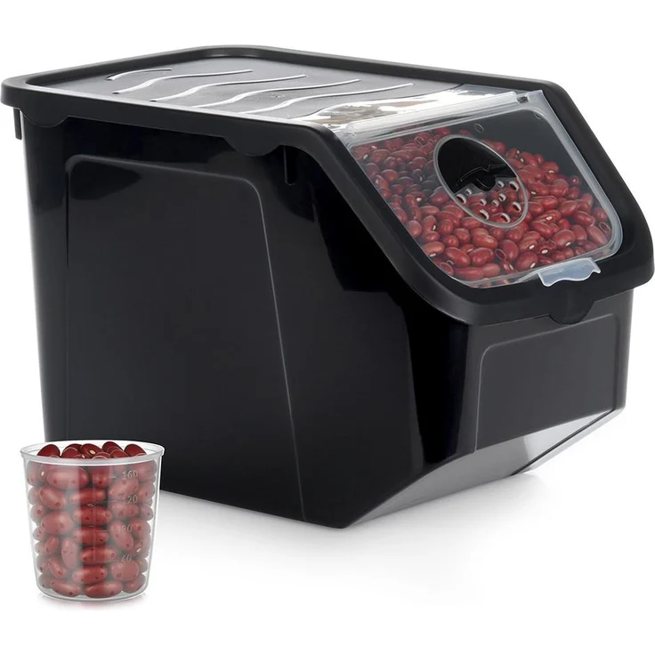 Vilde Aufbewahrungsbox für Obst und Gemüse, 12 L, schwarz, mit Deckel und regelbarer Belüftung