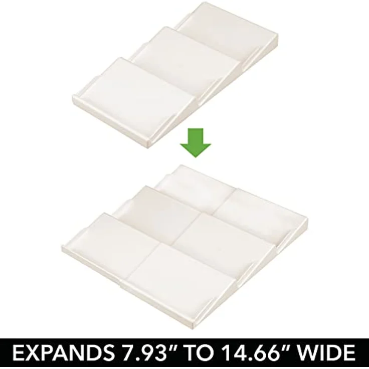 mDesign Gewürzhalter für Schubladen – auf 36,8 cm ausziehbares Gewürzregal von 20 cm bis 36,8 cm – Schubladeneinsatz mit drei Ebenen – cremefarben – Bild 4