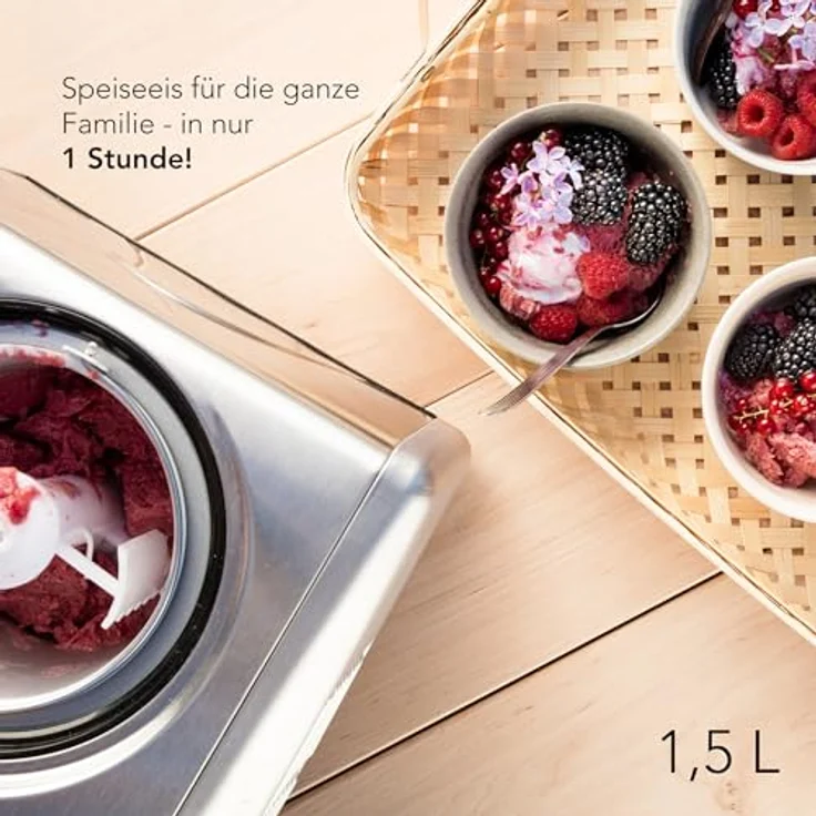 WILFA ICMS-C15 VANILLA Eismaschine mit Kompressor, 150W, Eis, Sorbet und Frozen Yoghurt, 1,5 Liter Fassungsvermögen, mit Kompressor, silber – Bild 4