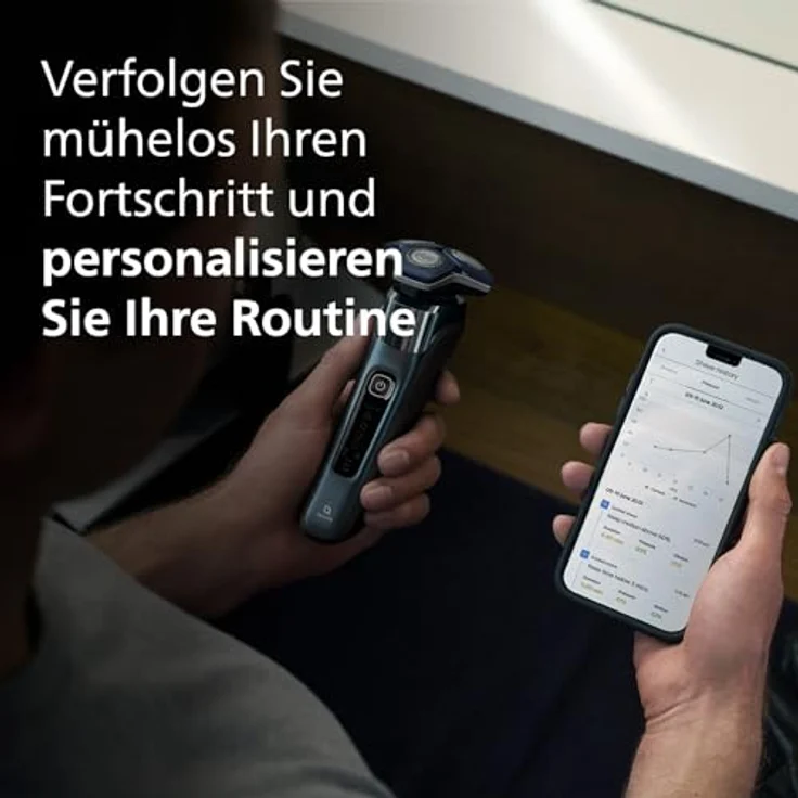 Philips Shaver S7000 – Elektrischer Nass- und Trockenrasierer mit SkinIQ-Technologie in Dark Chrome, ausklappbarem Trimmer, Reinigungsstation, Reinigungskartusche & Philips OneBlade (Modelle S7887/78) – Bild 4