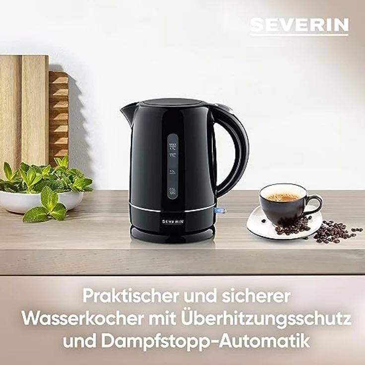 SEVERIN Wasserkocher 1,7 l, leistungsstarker und kompakter Wasserkocher in hochwertigem Design, elektrischer Wasserkocher mit Kalkfilter, schwarz, WK 4322 – Bild 3