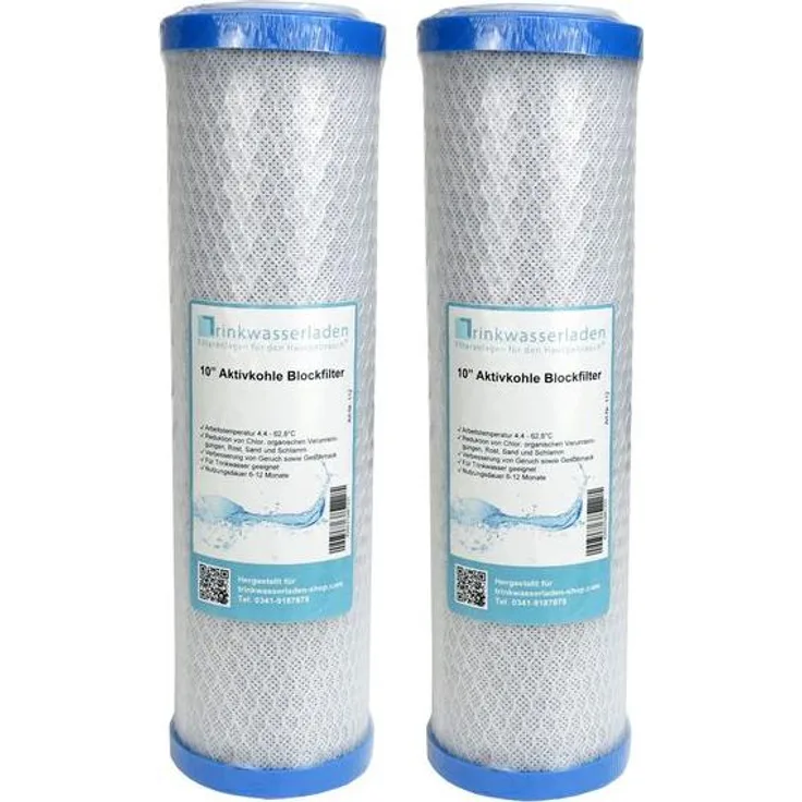 Trinkwasserladen 2x Aktivkohleblock 10" Ersatzfilter für Umkehrosmose, hohe Adsorptionskapazität, reduziert Chlor und organische Verunreinigungen
