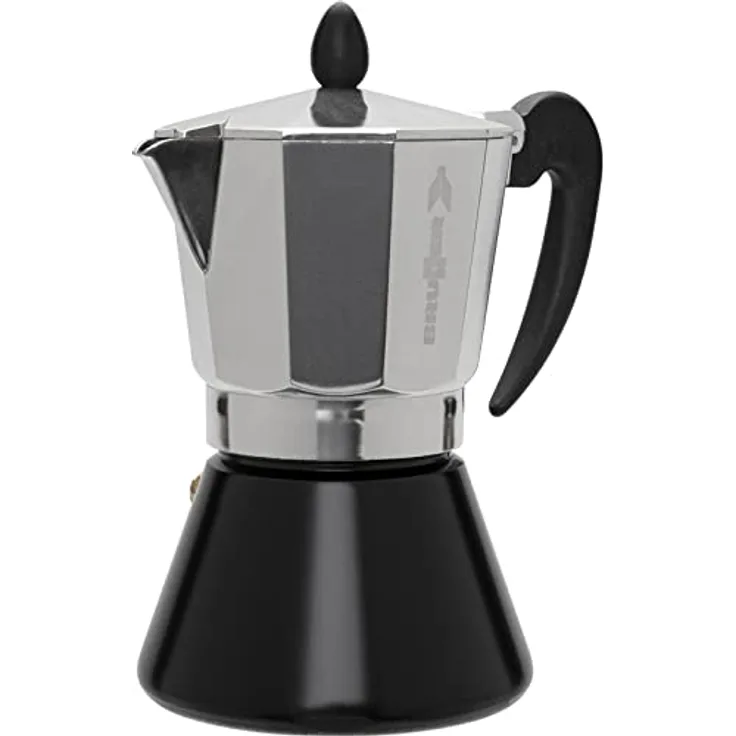Brunner McMoka 3, Espressokocher aus Aluminium mit Stahlboden, Schwarz-Silber für 3 Personen