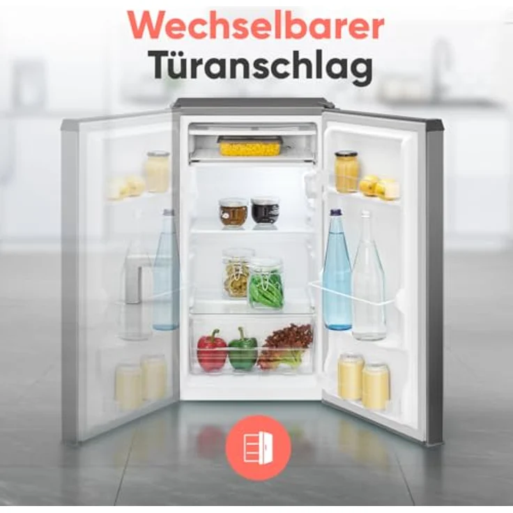 Bomann KS 7257, Kühlschrank klein mit Gefrierfach, 83L, temperaturregelbar von 0°C bis +8°C, grau, 2 Ablagen & 3 Türablagen – Bild 5