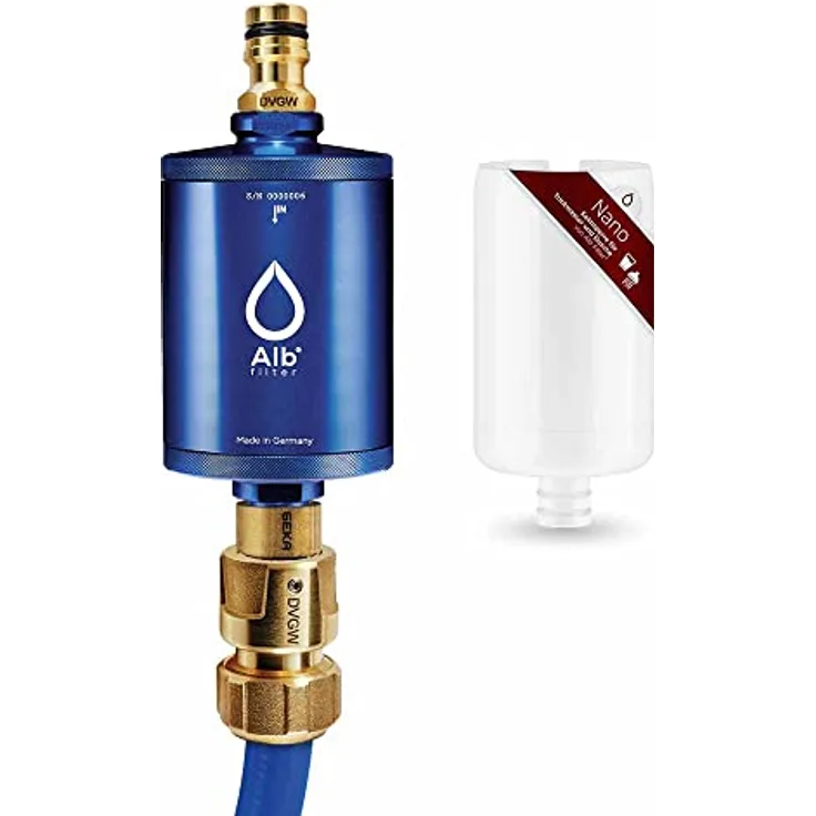 Blaufaktor Alb Mobil Nano Camping-Wasserfilter, Geka-Anschluss, Aluminium Titan, blau, mit Keimsperre gegen Bakterien und Krankheitserreger