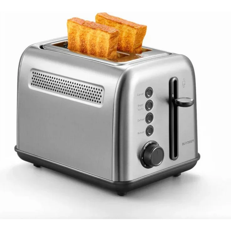 BUYDEEM Toaster 4-Scheiben Retro-Toaster, gelb, Dual Control, 7 Bräunungsstufen, 1500 W, extra breite Schlitze, LED-Statusanzeige